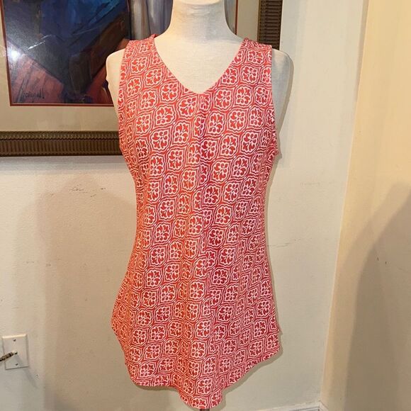 Kaktus Coral/White Sleeveless Linen Patterned Top Size Large (see description) - Picture 1 of 11